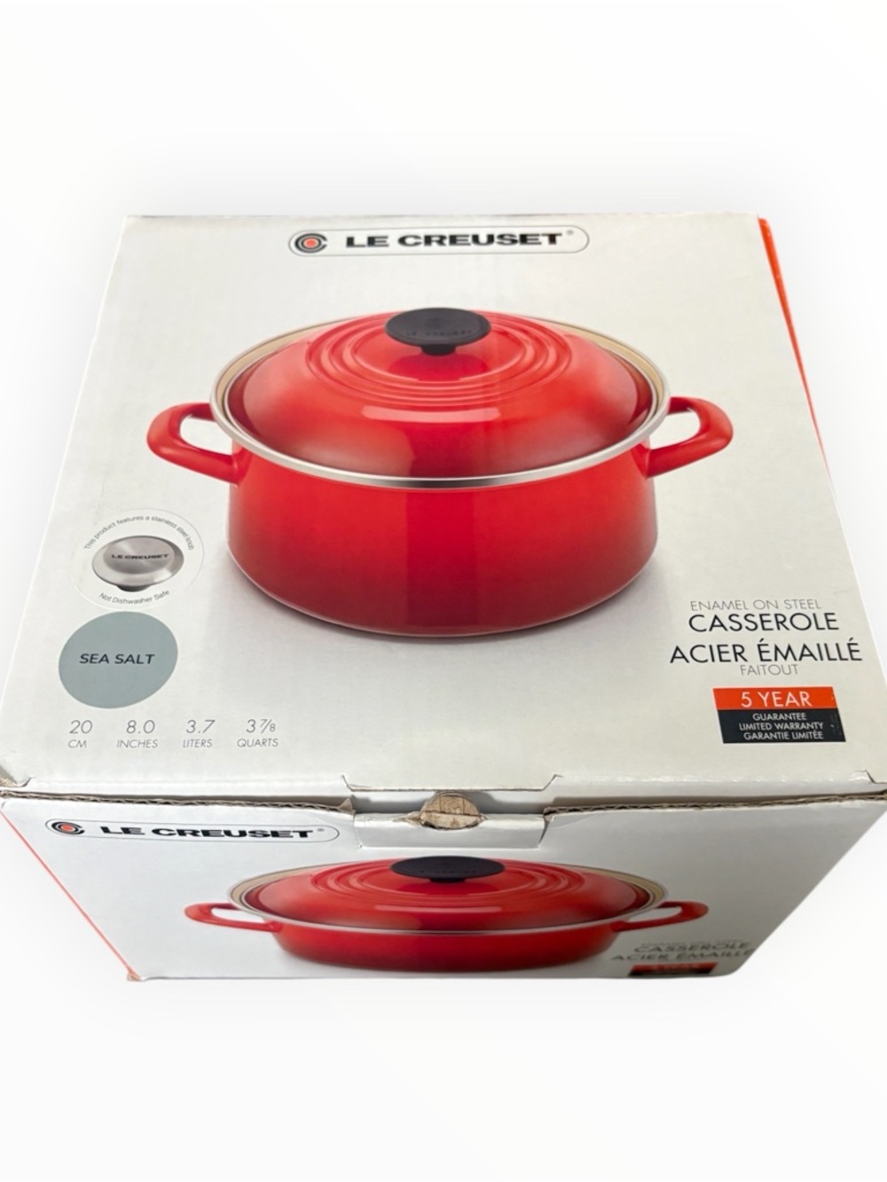 Le Creuset Enamel On Steel Casserole 3 7/8 Quart Capacity - Sea Salt Cream